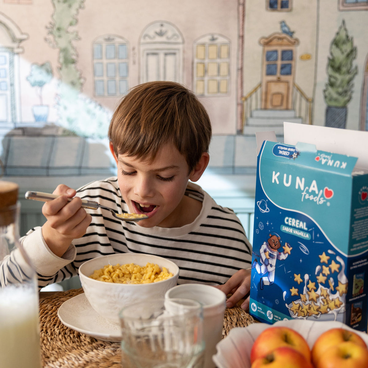 Caja Cereal Vainilla Kuna Foods, cereal en caja con 12 unidades de 280 g, sin azúcar añadida