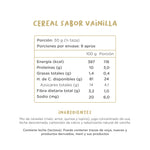 Caja Cereal Vainilla Kuna Foods, cereal en caja con 12 unidades de 280 g, con texto nutricional