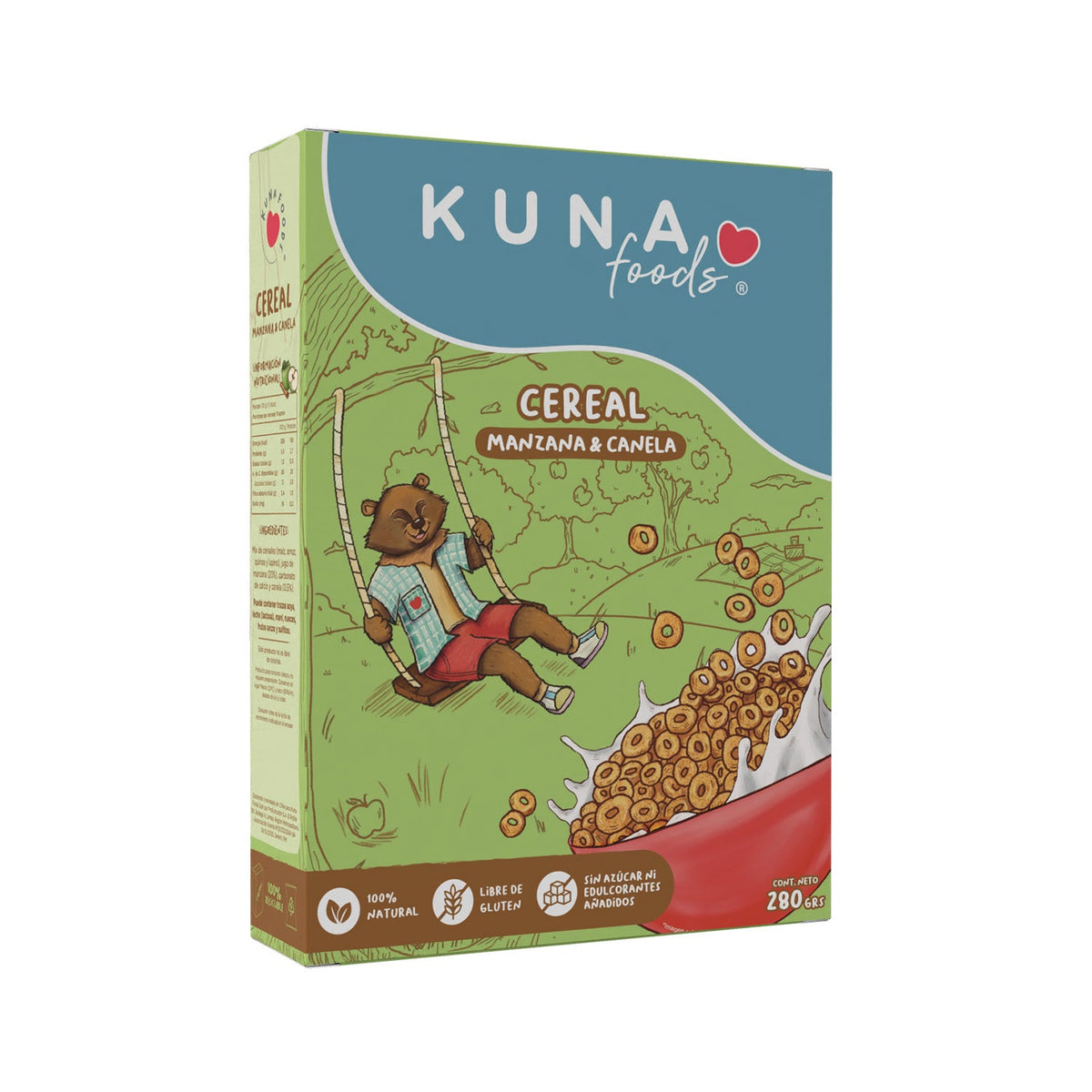 Cereal Manzana Canela de Kuna Foods, cereal infantil sin leche, para más de 18 meses, vegano y sin gluten
