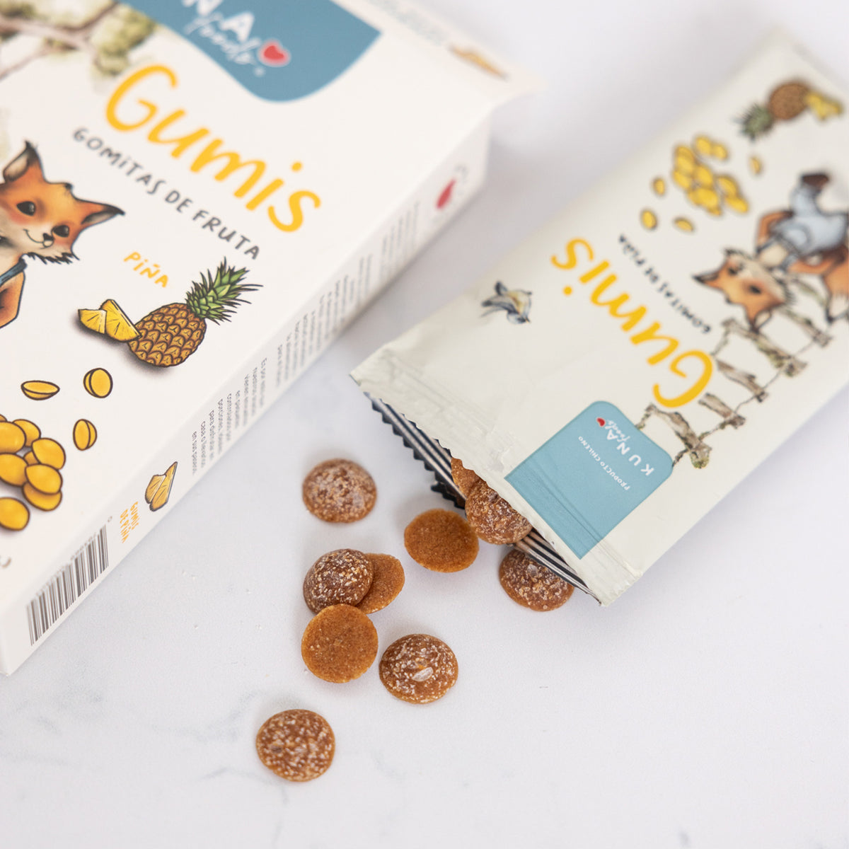 Gumis Piña Kuna Foods gomitas de fruta sin azúcar añadida y libre de gluten, con puré de manzana y piña