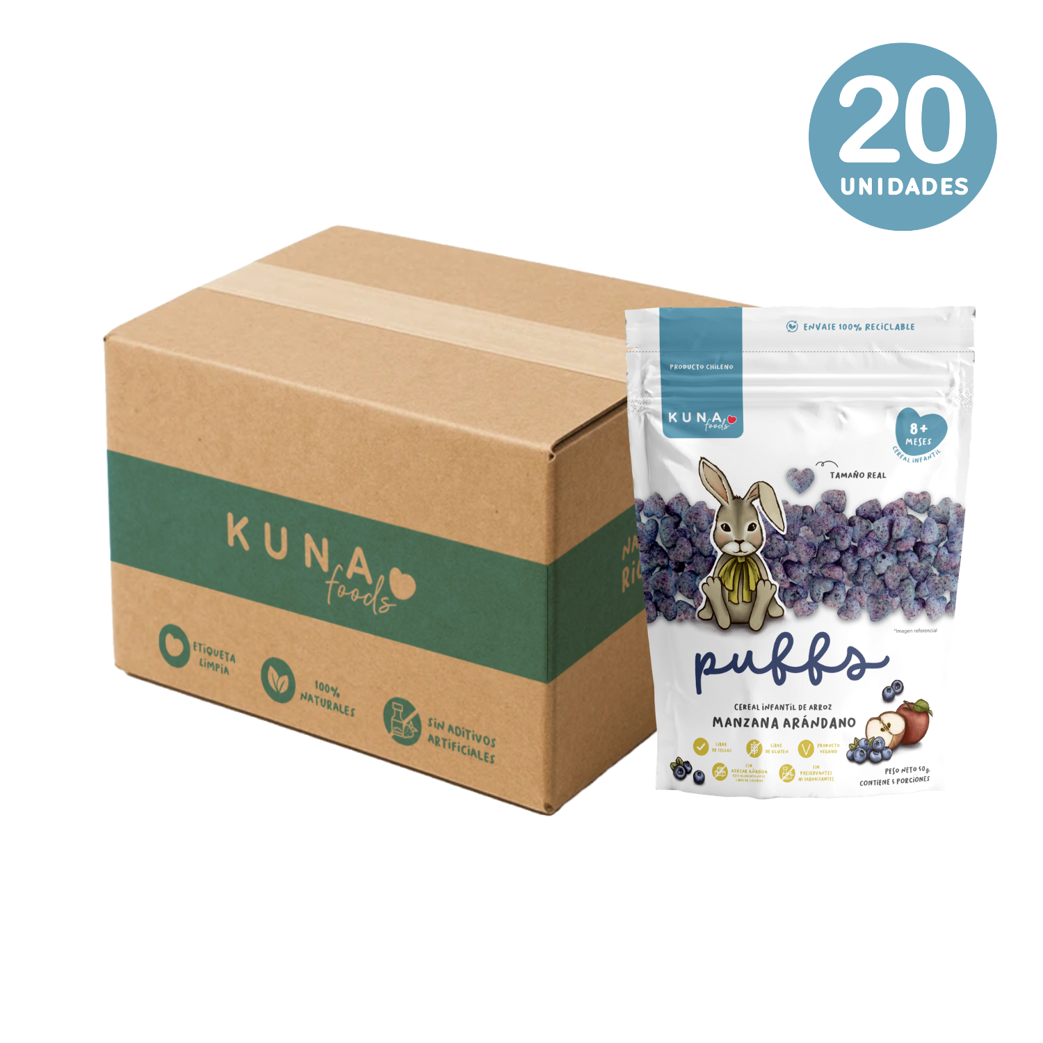Caja Puffs Manzana Arándano Familiar